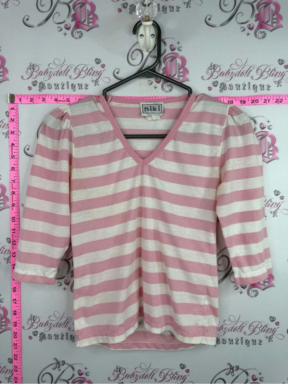 Niki top vintage Pink & White Striped V-Neck Long Sleeve Top